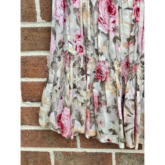 Vintage 1980s Pink Brown Floral Print Skirt Passports of Pier 1 Imports Florals - Picture 11 of 12